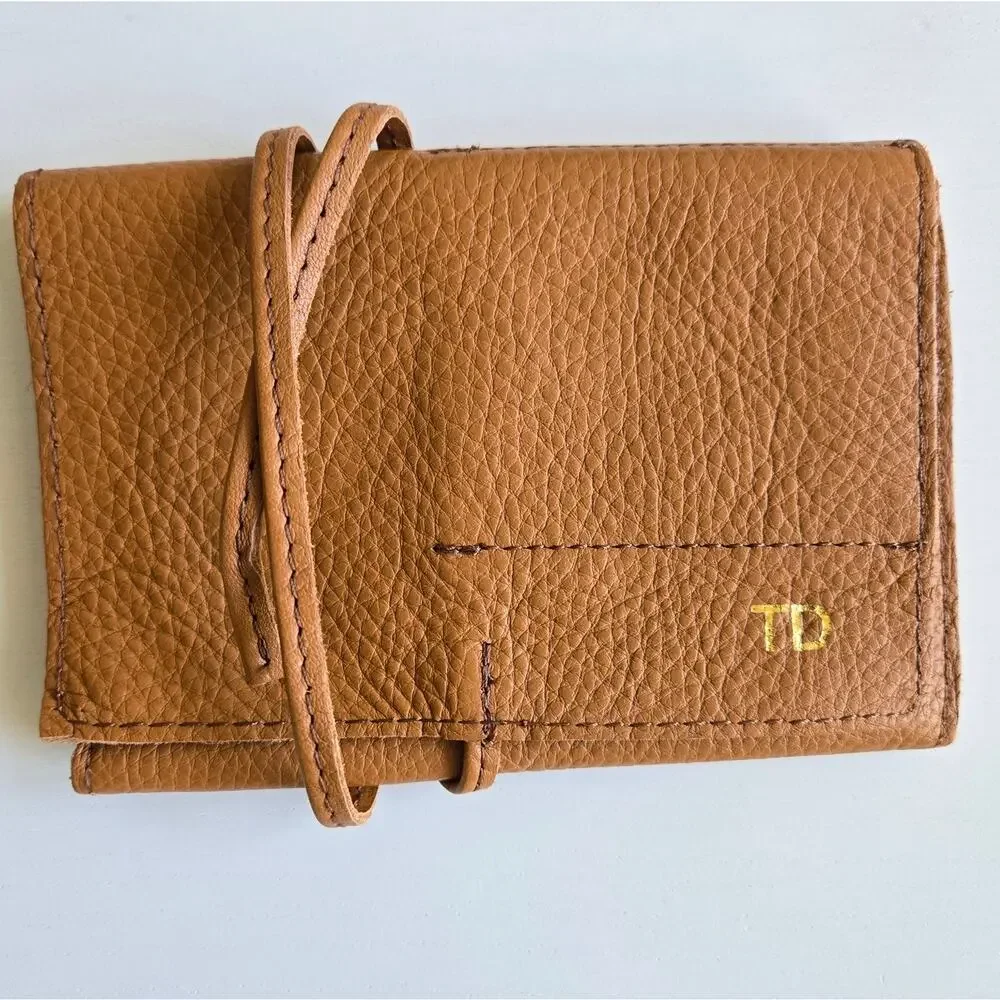 Mark & Graham NEW Leather Charger Rollup Camel Brown Tan with Tie NWOT Monogram